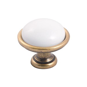 Brando 07-  gałka meblowa stare złoto z białą porcelaną 40mm 