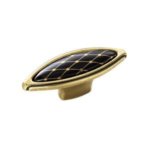 Cos 07- gałka meblowa stare złoto z czarną porcelaną wzór 69mm