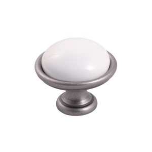 Brando 19- gałka meblowa stara stal z białą porcelaną 35mm
