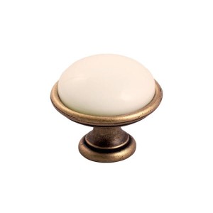 Brando 09- gałka meblowa stary mosiądz z kremową porcelaną 35mm