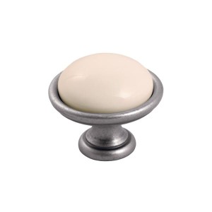 Brando 19- gałka meblowa stara stal z kremową porcelaną 35mm