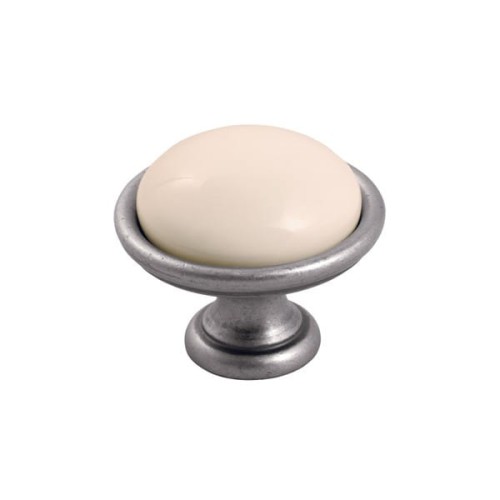 Brando 19- gałka meblowa stara stal z kremową porcelaną 35mm
