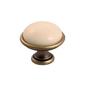Brando 09- gałka meblowa stary mosiądz z kremową porcelaną 35mm