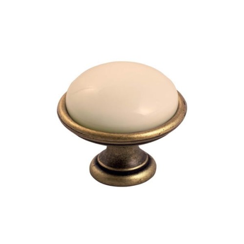 Brando 09- gałka meblowa stary mosiądz z kremową porcelaną 35mm