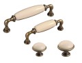 Brando 09- gałka meblowa stary mosiądz z kremową porcelaną 35mm- kolekcja