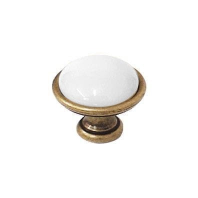Brando 09- gałka meblowa stary mosiądz z białą porcelaną 40mm