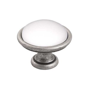 Brando 25- gałka meblowa stare srebro z białą porcelaną 40mm