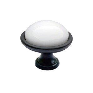 Brando N2- gałka meblowa czarna matowa z białą porcelaną 40mm