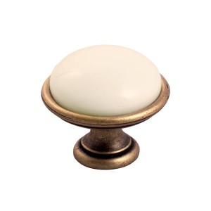 Brando 09- gałka meblowa stary mosiądz z kremową porcelaną 40mm