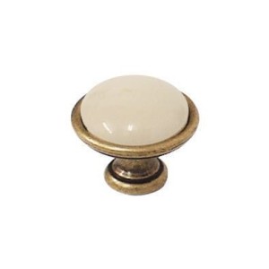 Brando 09- gałka meblowa stary mosiądz z kremową porcelaną 40mm