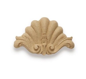 Ornament dekoracyjny / aplikacja meblowa z pyłu drzewnego – motyw muszli 60x90x8 mm
