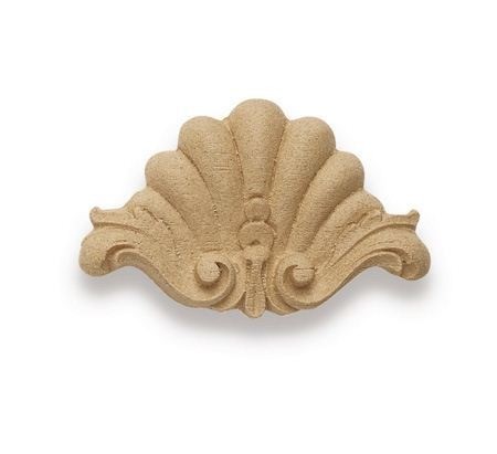 Ornament dekoracyjny / aplikacja meblowa z pyłu drzewnego – motyw muszli (60x90x8 mm.jpg