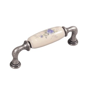 Decorani  25-  stare srebro z jasno kremową porcelaną uchwyt do mebli 96mm