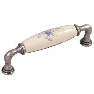 Decorani  25-  stare srebro z jasno kremową porcelaną uchwyt do mebli 128mm