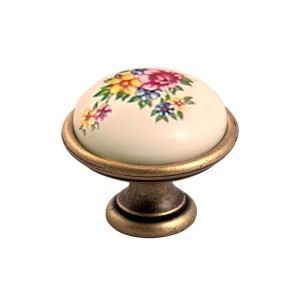 Brando 09-  gałka meblowa stary mosiądz z ciemno kremową porcelaną 40mm