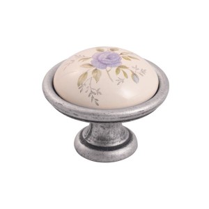 Brando 25-  gałka meblowa stare srebro z jasno kremową porcelaną 40mm 