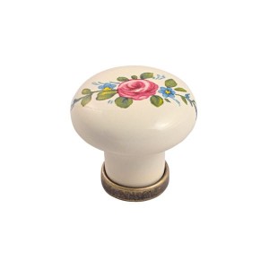 Marco 09 - Gałka meblowa antyczny mosiądz z jasnokremową porcelaną 30 mm  