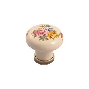 Marco 09-  gałka meblowa stary mosiądz z ciemno kremową porcelaną 25mm  