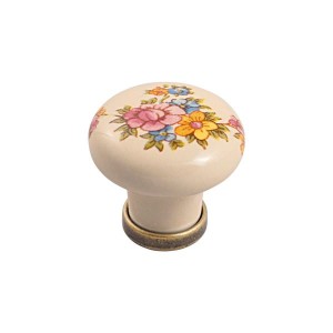 Marco 09-  gałka meblowa stary mosiądz z ciemno kremową porcelaną 30mm