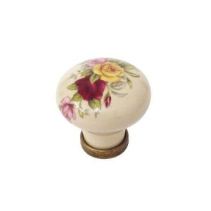 Marco 09-  gałka meblowa stary mosiądz z ciemno kremową porcelaną 30mm 