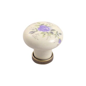 Marco 09-  gałka meblowa stary mosiądz z jasno kremową porcelaną 30mm  