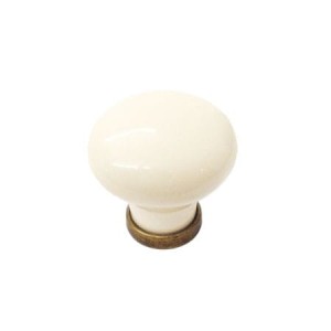 Marco 09-  gałka meblowa stary mosiądz z jasno kremową porcelaną 30mm 
